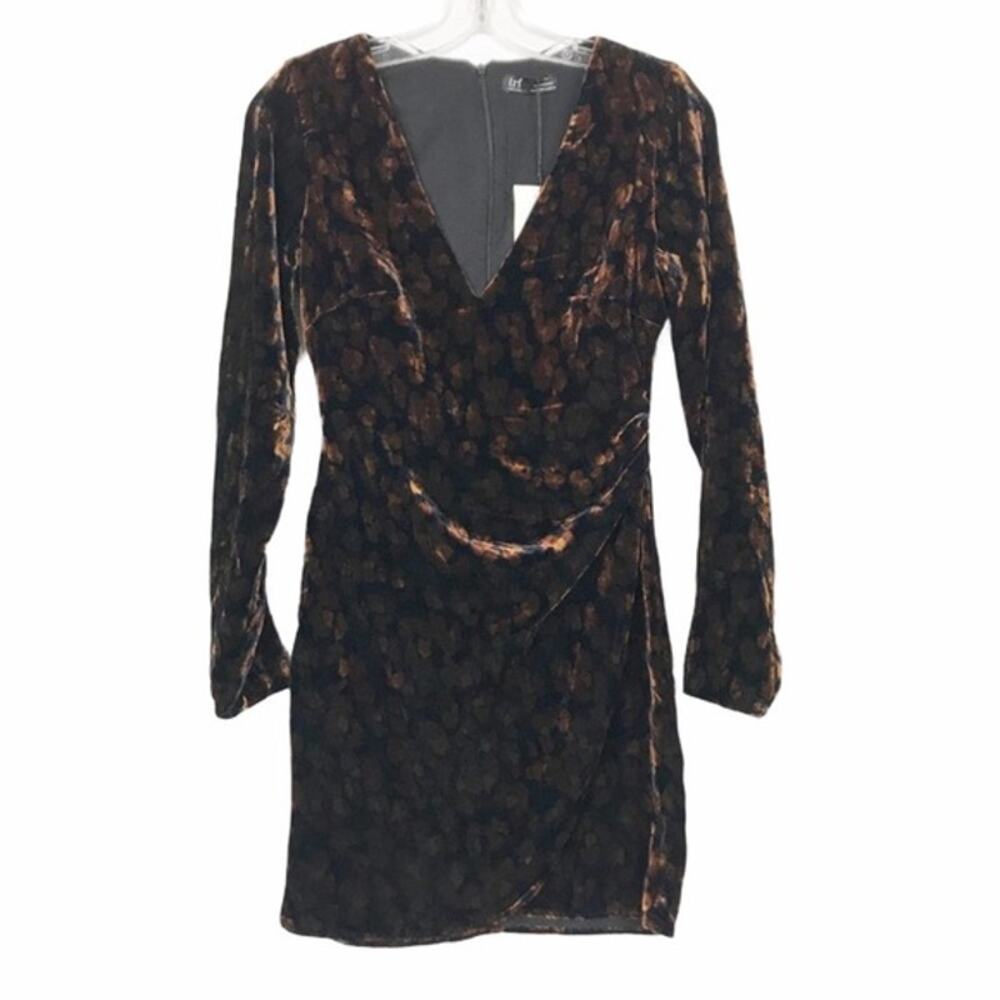 Zara TRF Leopard Print Velour Ruched Long Sleeve Dress Sz XS
